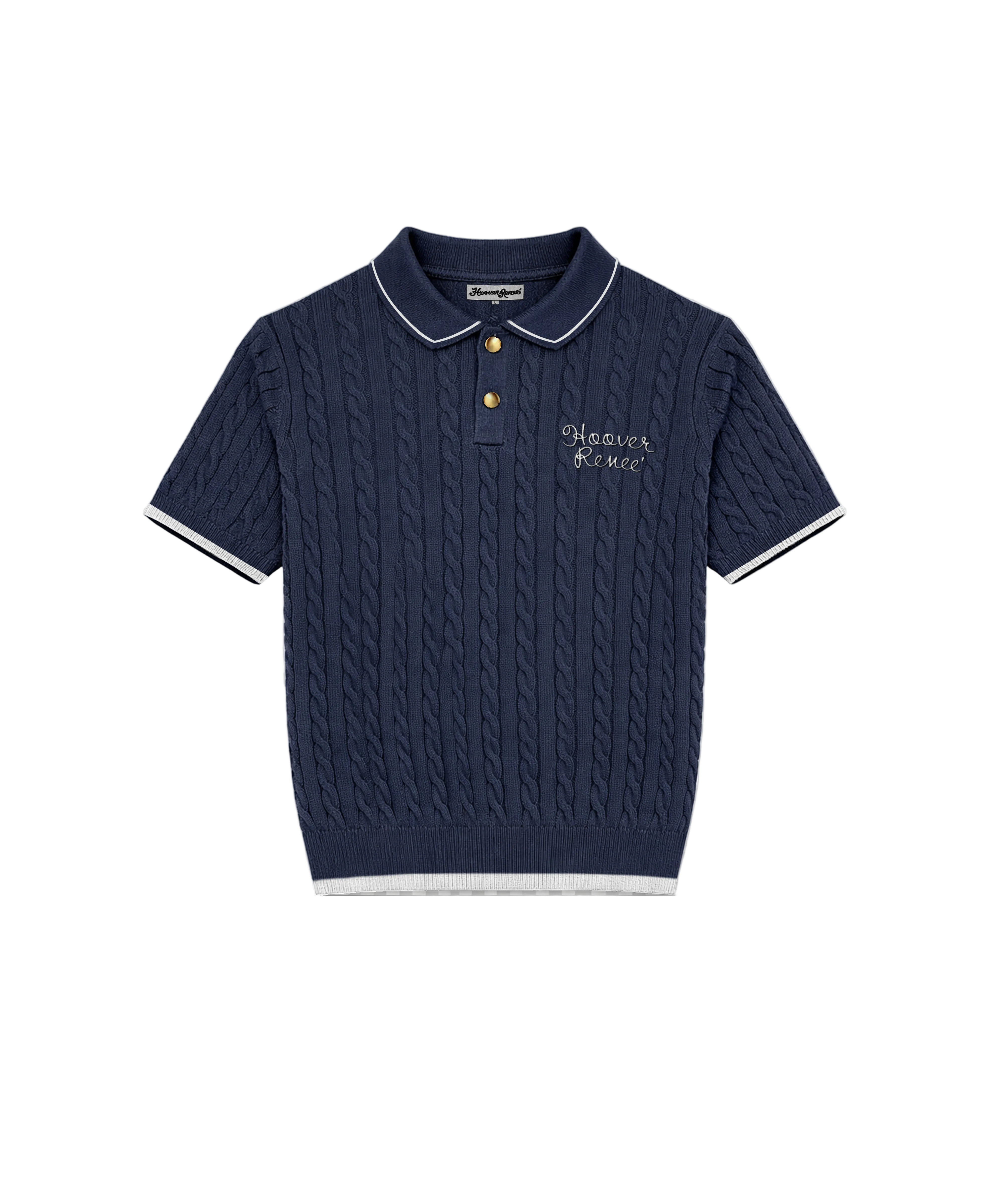 CABLE KNIT POLO- Navy – Hoover Renee' Clothiers