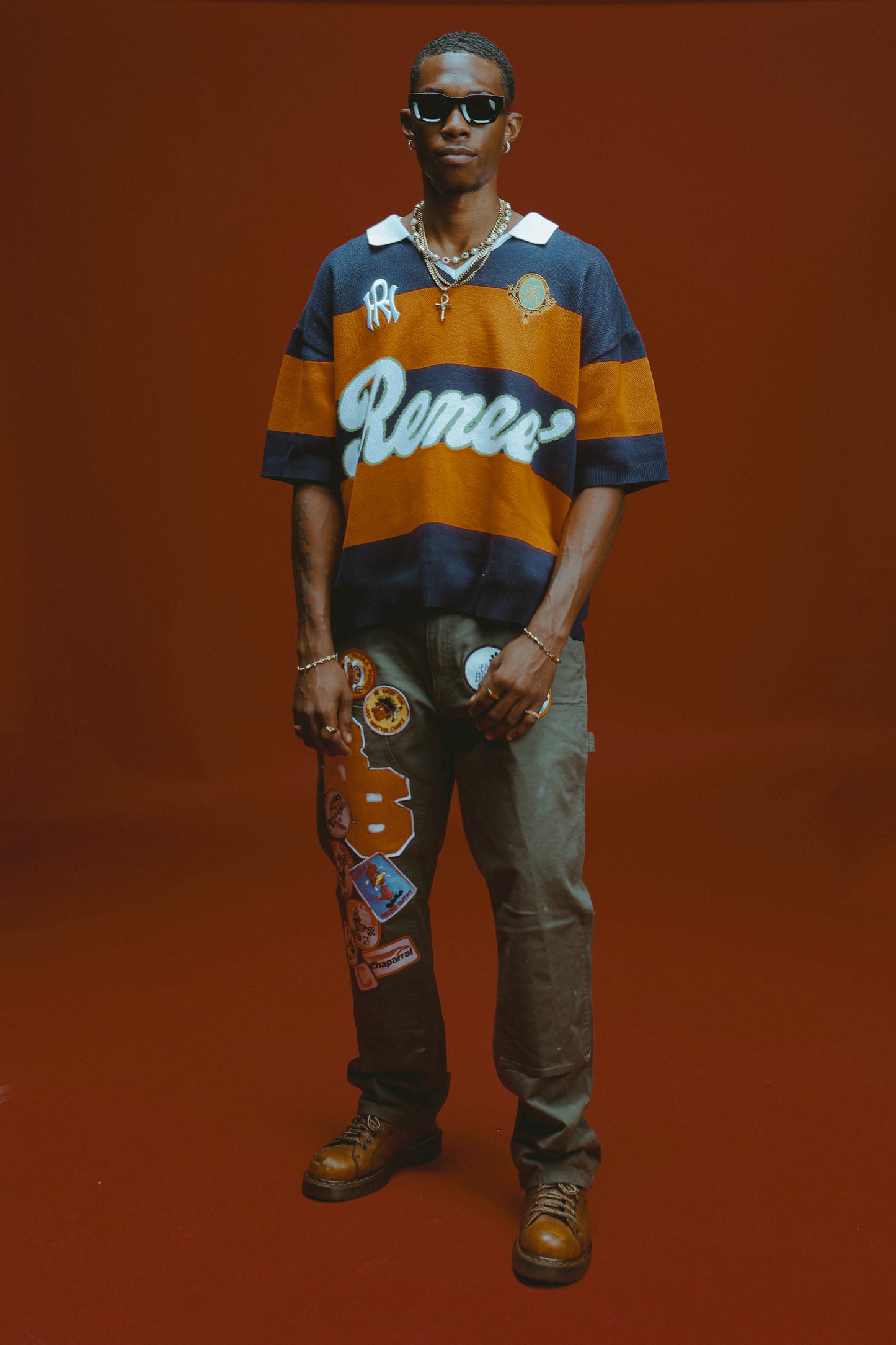 SHORTSLEEVE KNITTED RUGBY- Orange/Navy