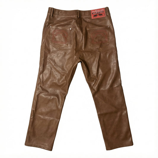 LEATHER SIGNATURE FLARE PANTS- Brown