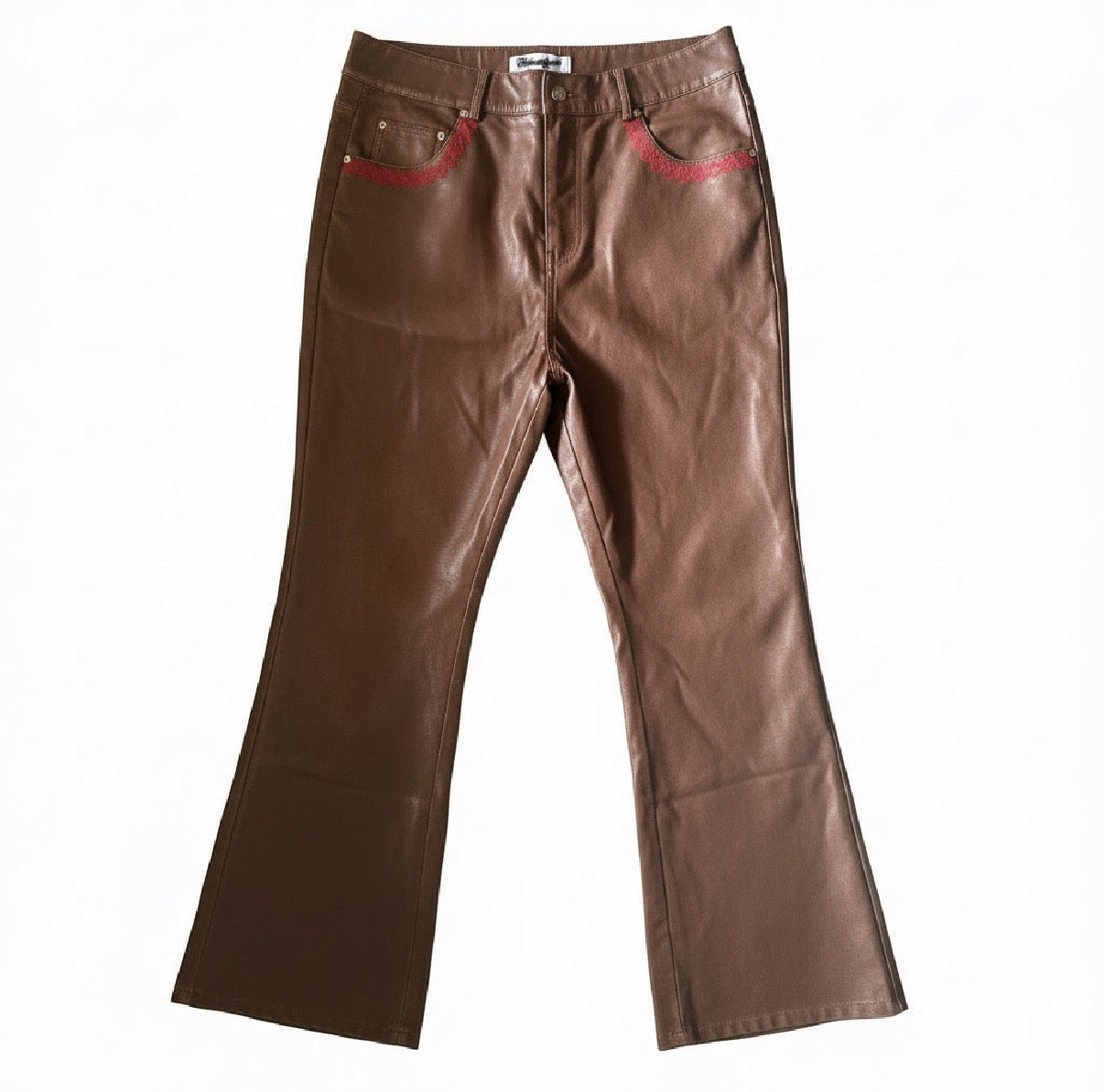 LEATHER SIGNATURE FLARE PANTS- Brown