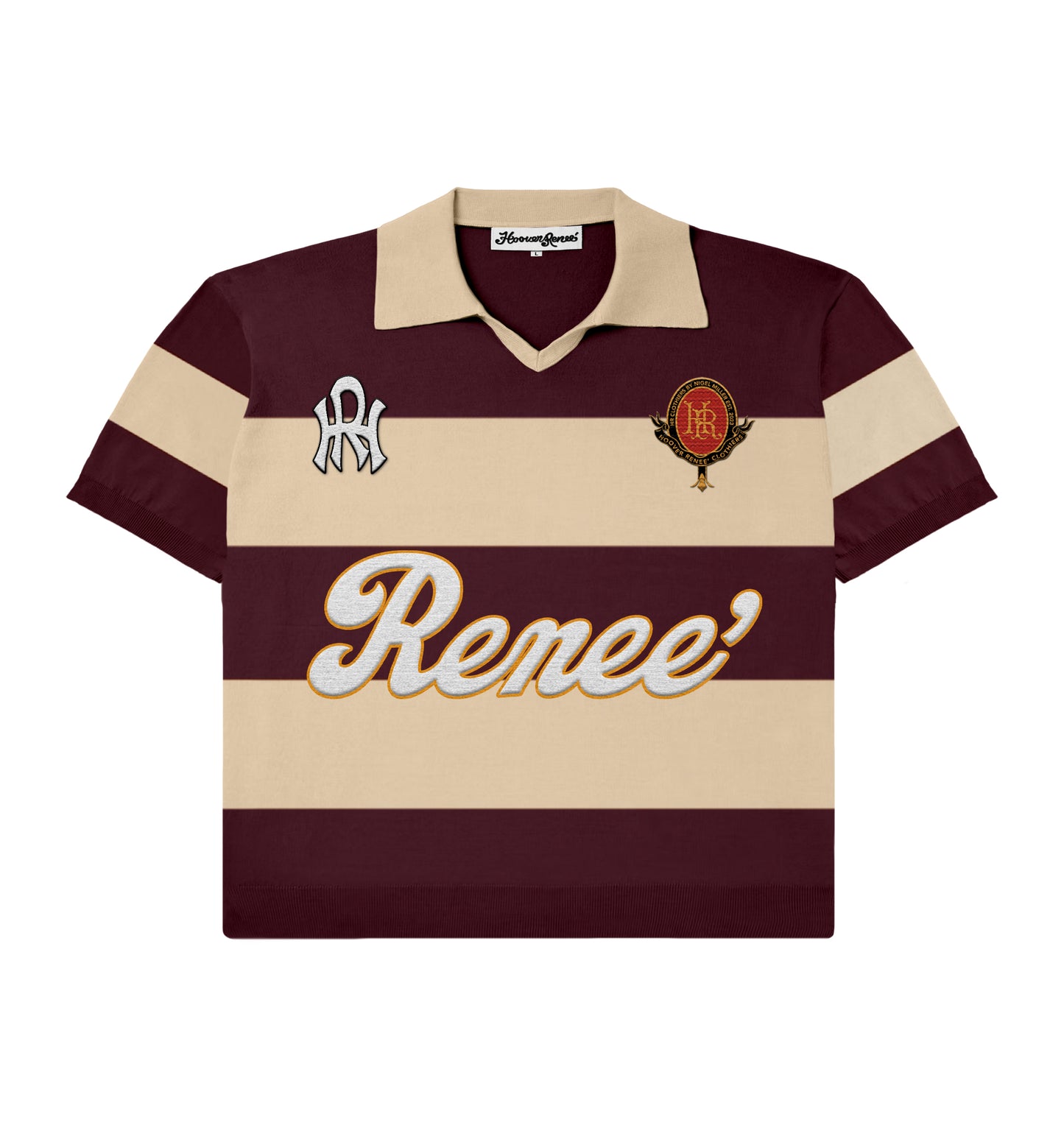 SHORTSLEEVE KNITTED RUGBY- Crimson/Beige