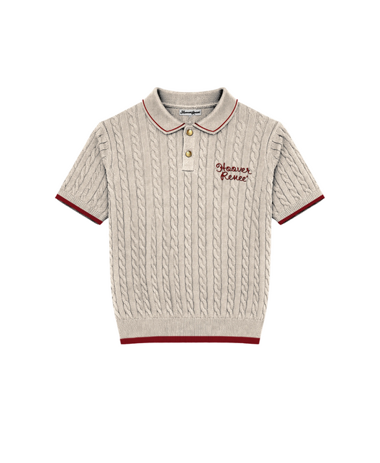 CABLE KNIT POLO- Cream