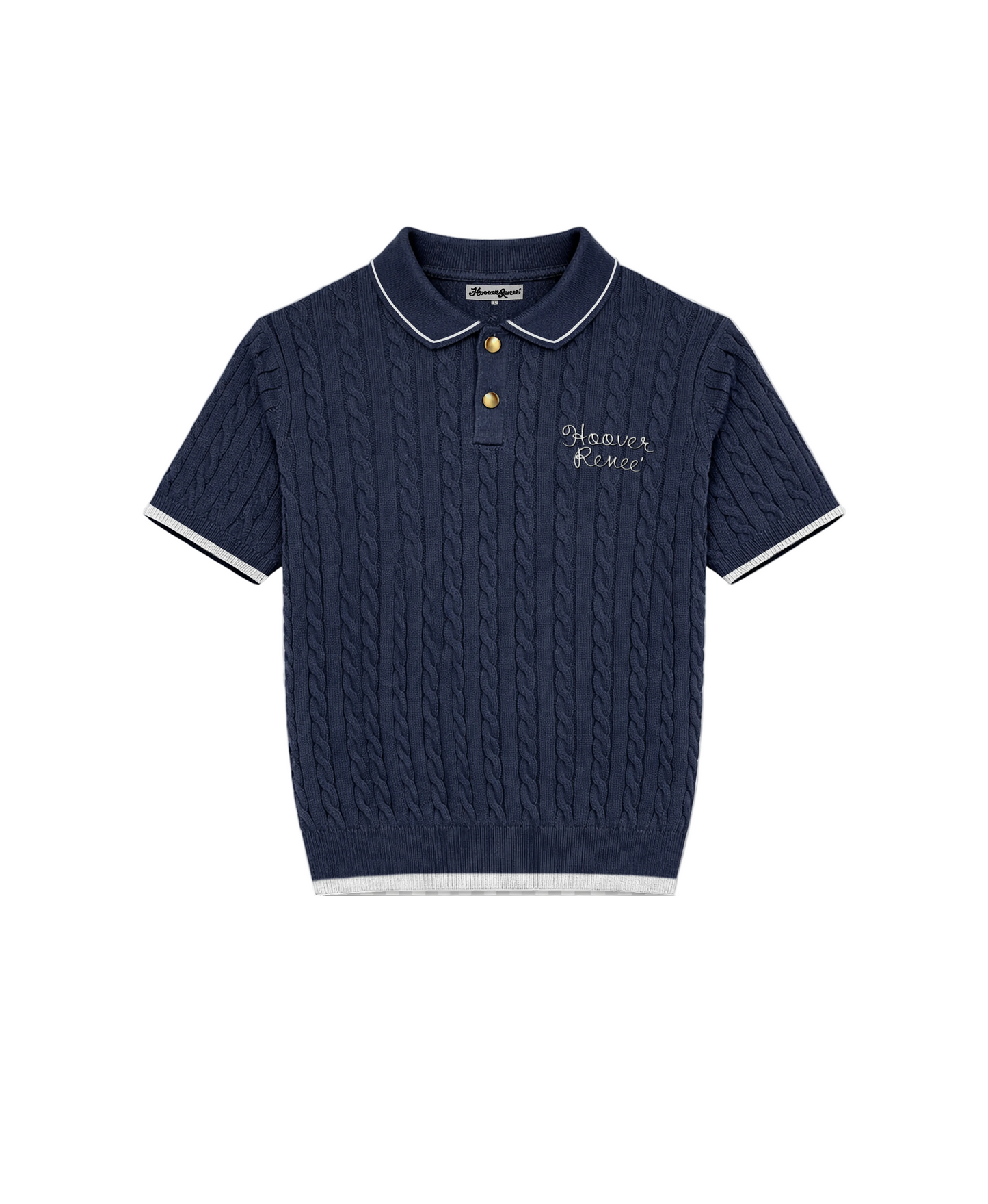 CABLE KNIT POLO- Navy