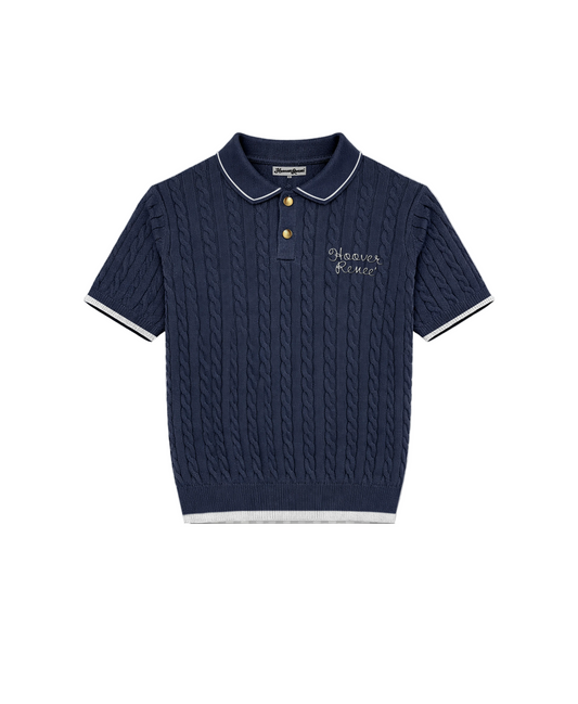 CABLE KNIT POLO- Navy