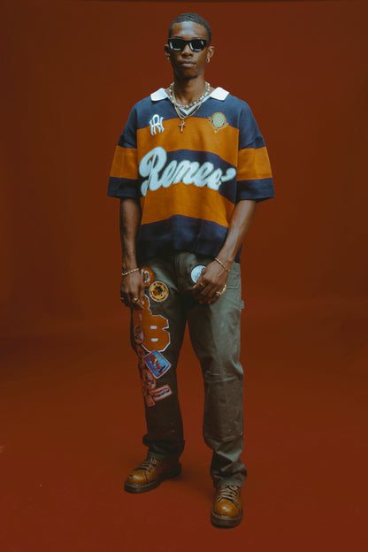 SHORTSLEEVE KNITTED RUGBY- Orange/Navy