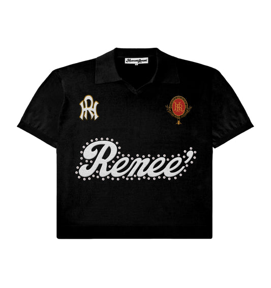 SHORTSLEEVE KNITTED RUGBY- Black/Pearl