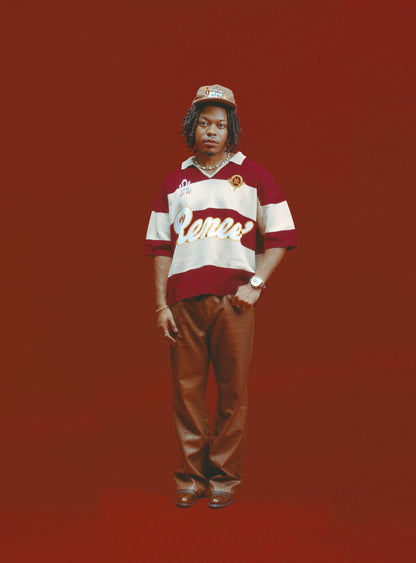 SHORTSLEEVE KNITTED RUGBY- Crimson/Beige