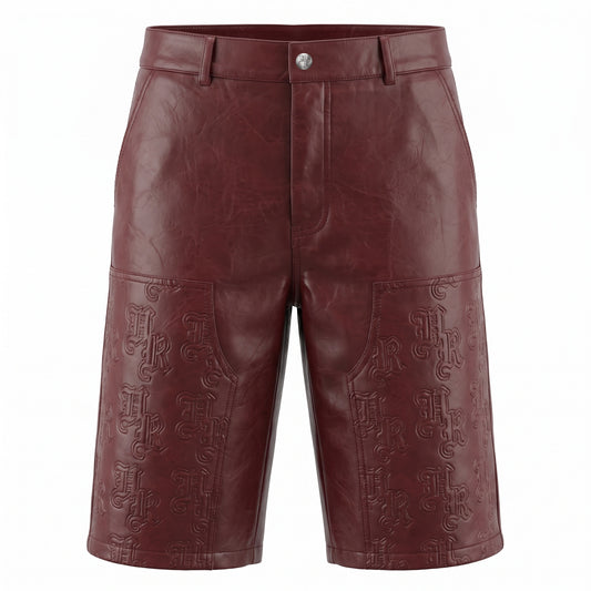 LEATHER CARPENTER SHORTS- Wine Red