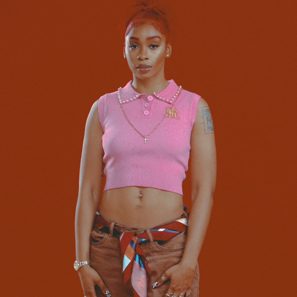 PEARL STUDDED SLEEVELESS CROPPED POLO- Pink