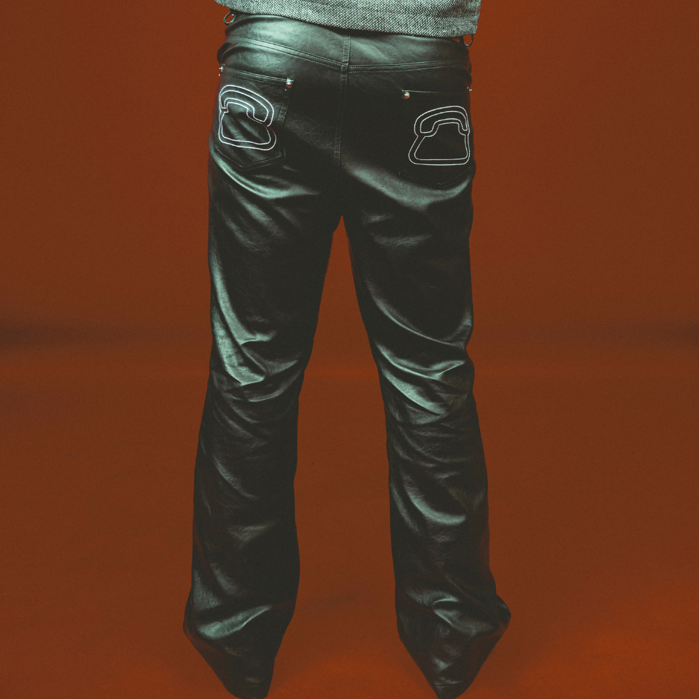 LEATHER SIGNATURE FLARE PANTS- Black